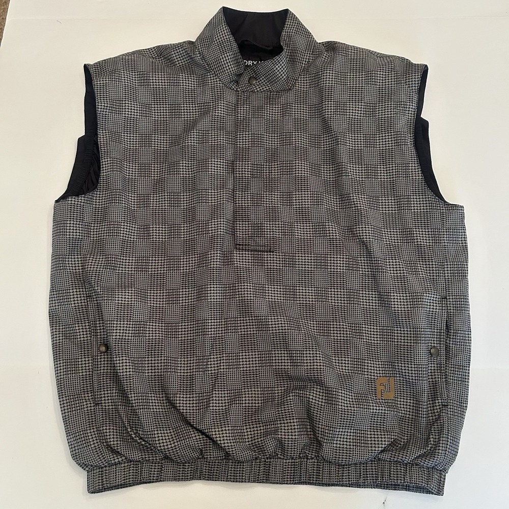 DryJoys FootJoy Golf Mens Large Checkered Sleeveless Vest Rain 1/2 Zip